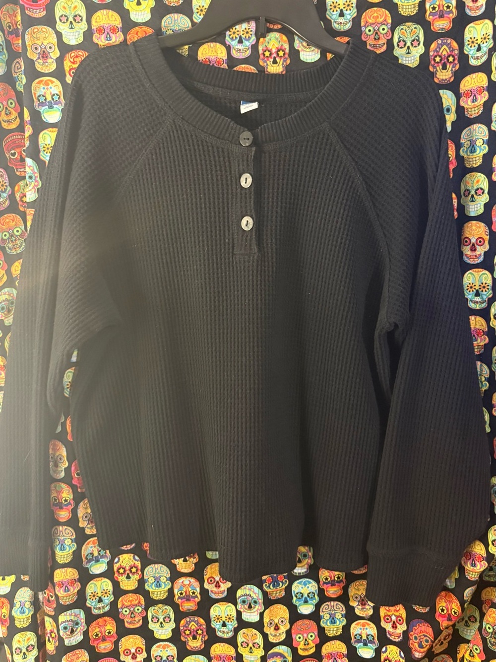 Old Navy Black Waffle Henley Sweater
